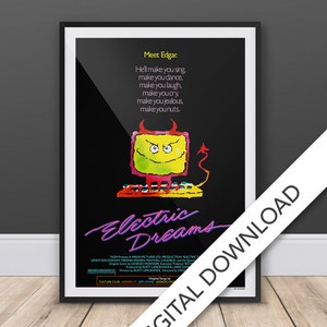 Electric Dreams Movie Poster - Digital Download, A3 Tabloid, Printable Wall Art Print, 80&#39;s Movie Poster, Digital Print, Gift