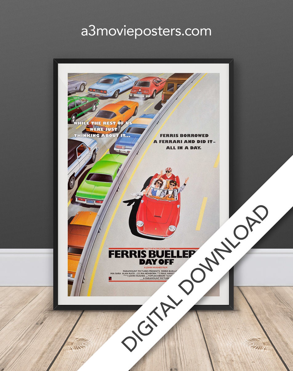 Ferris Bueller's Day Off Movie Poster - Digital Poster Download, 300dpi Jpeg, A3 and Tabloid Size, 80's Movie Posters