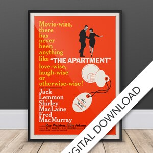 The Apartment, 1960 - Digital Poster Download, 300dpi Jpeg, A3 and Tabloid Size, 60&#39;s Movie Posters - Jack Lemon & Shirley MacLaine