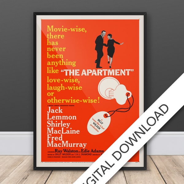 The Apartment, 1960 - Digital Poster Download, 300dpi Jpeg, A3 and Tabloid Size, 60's Movie Posters - Jack Lemon & Shirley MacLaine