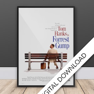 Forrest Gump Movie Poster - Digitales Poster Download, Replik Poster, Tom Hanks, 300dpi Jpeg, A3 und Tabloid Size, 90 es Movie Poster