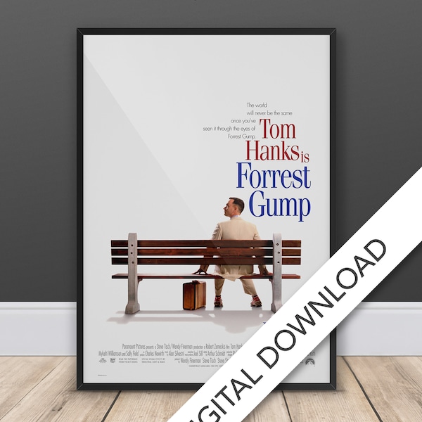 Forrest Gump Movie Poster - Digital Poster Download, Replica Poster, Tom Hanks, 300dpi Jpeg, A3 and Tabloid Size, 90's Movie Posters