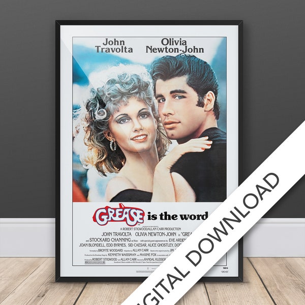 Grease Movie Poster - Téléchargement numérique, A3 & Tabloid, Impression d’art mural imprimable, Affiche de film imprimable des années 70, Impression numérique, Man Cave, Cadeau