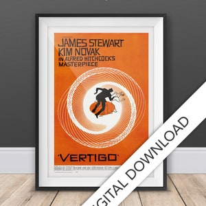 Vertigo Poster - Digital Download, Hitchcock, Printable Wall Art Print, Printable Art, Movie Poster, Digital Print, Gift