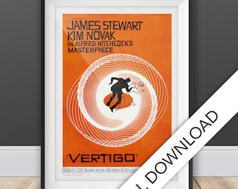 Vertigo Poster - Digital Download, Hitchcock, Printable Wall Art Print, Printable Art, Movie Poster, Digital Print, Gift