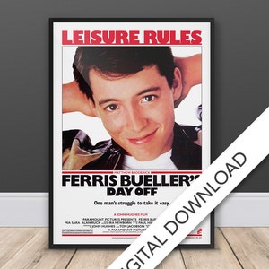 Ferris Bueller&#39;s Day Off (Style 2) Movie Poster - Digital Poster Download, 300dpi Jpeg, A3 and Tabloid Size, 80&#39;s Movie Posters