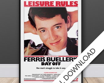 film posters 80s Ferris Bueller's Day Off (Style 2) Movie Poster - Digital Poster Download, 300dpi Jpeg, A3 and Tabloid Size, 80's Movie Posters
