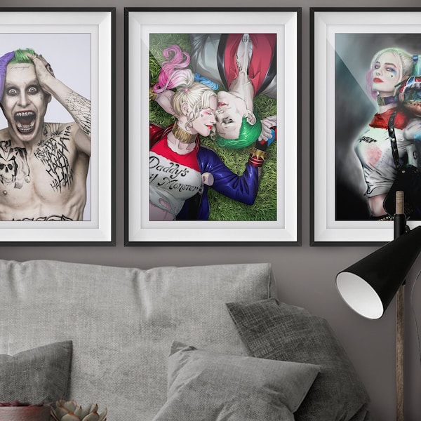 Joker & Harley Quinn Set - 'A3' Digitaler Download, druckbare Wandkunst, druckbare Kunst, Meistverkaufte Artikel, Poster, Digitaldruck, Geschenk