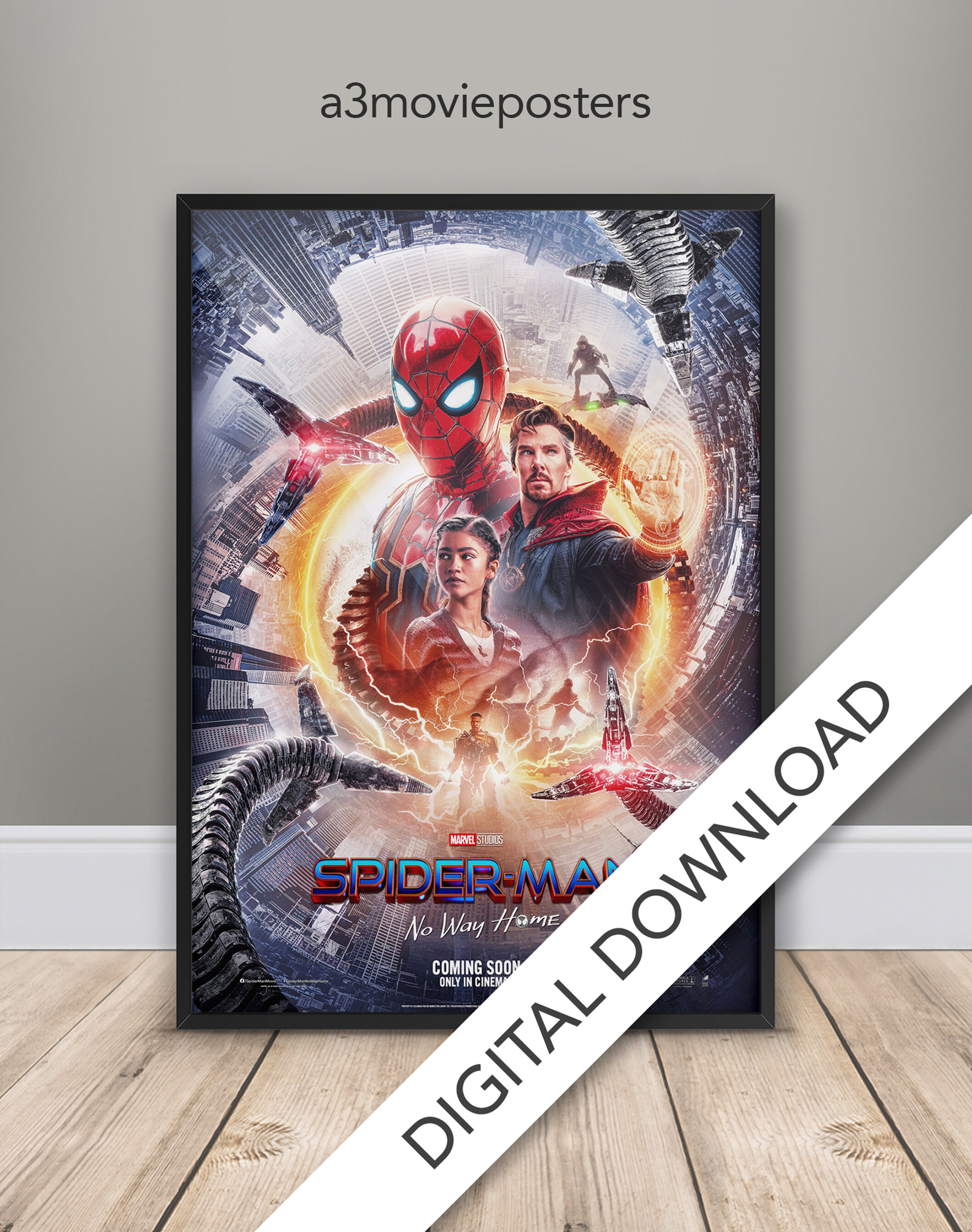 Spider-Man: No Way Home Poster - 2021 - Digitales Poster Download, 300 dpi Jpeg, A3 und Tabloid-Größe, Marvel Filmposter, Superheld, Comic