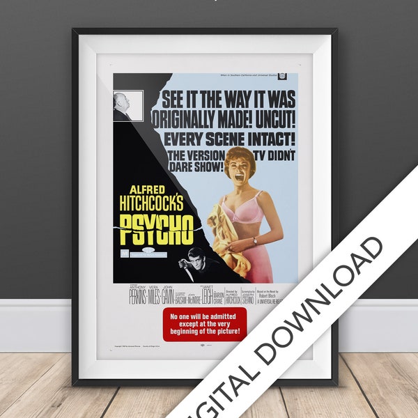 Psycho Poster, 1969 - Instant Digital Download, A3 Movie Poster, Printable Art, Man Cave, Poster, Digital Print, Hitchcock