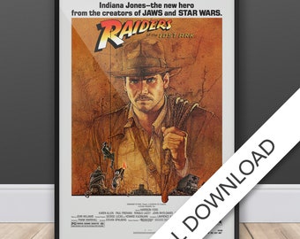 Raiders of the Lost Ark Movie Poster - Digital Poster Download, 300dpi Jpeg, A3 and Tabloid Size, 80's Movie Posters