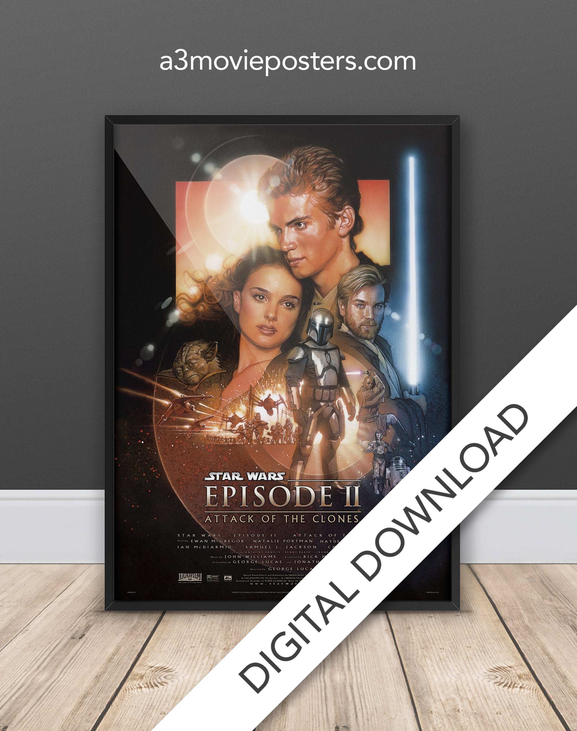 Star Wars: Episode II - Attack of the Clones Movie Poster - Digital Poster Download, 300dpi Jpeg, A3 and Tabloid Size, Movie Posters