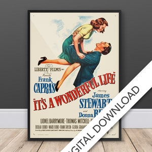 It's A Wonderful Life - Movie Poster - Digital Poster Download, 300dpi Jpeg, A3 and Tabloid Size, Festive Christmas Movie Poster Printable