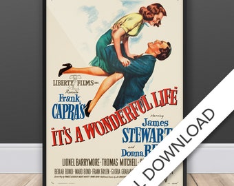 It's A Wonderful Life - Movie Poster - Digitale Poster Download, 300dpi Jpeg, A3 en Tabloid Formaat, Feestelijke Kerst Movie Poster Printable