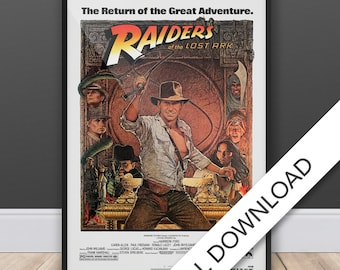 Raiders of the Lost Ark Movie Poster - Style 2 - Digital Poster Download, 300dpi Jpeg, A3 and Tabloid Size, 80&#39;s Movie Posters