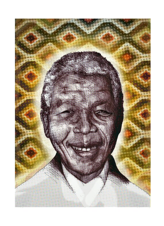 Nelson Mandela Original Art Print Wall Decor Anniversary Etsy