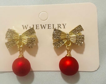 Christmas earrings bow earrings decor earrings fashion earrings red earrings Christmas gift