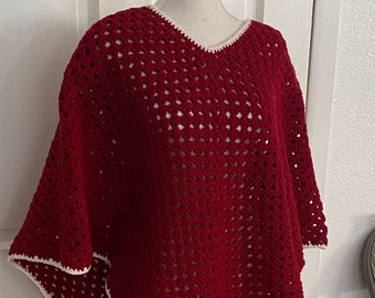 Shawl.Prayer shawl.Red crochet shawl. Hand made shawl. Wrap and shawl. Warm poncho
