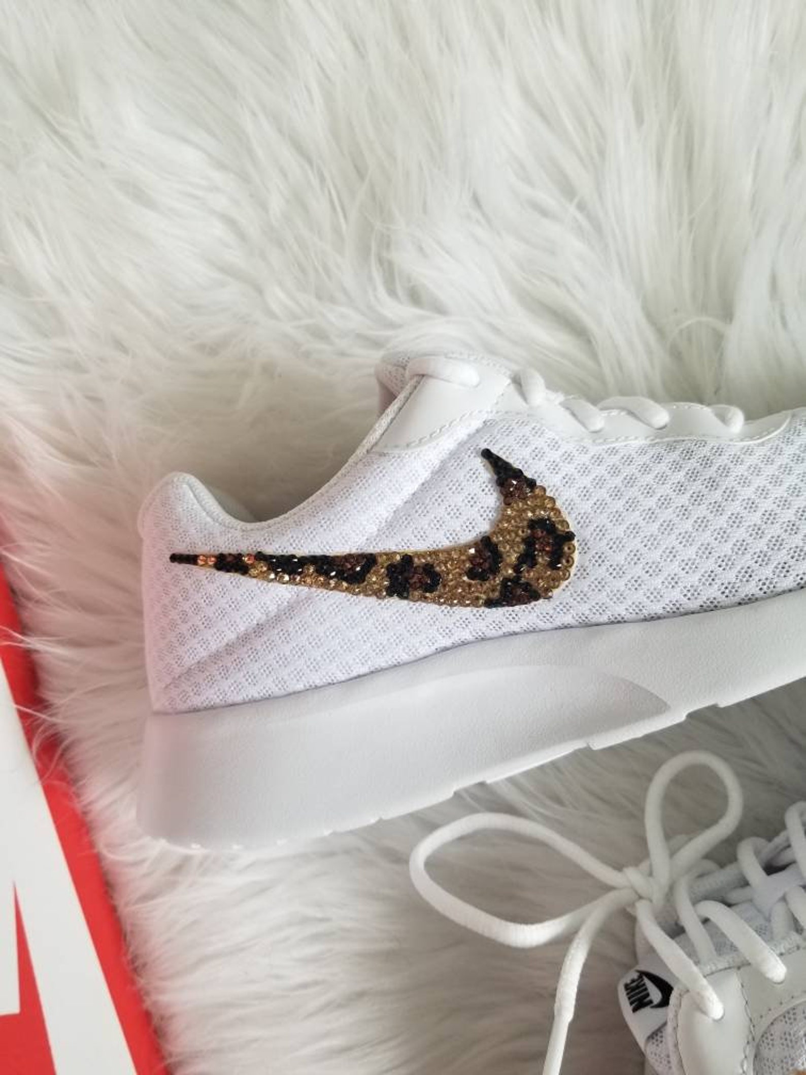 Custom Cheetah Print Bling Nike Swoosh Tanjun Sneakers Leopard | Etsy