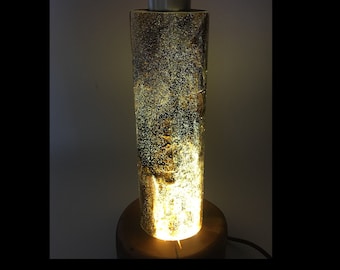 Lampe à bûche en pin : photophore LED en résine