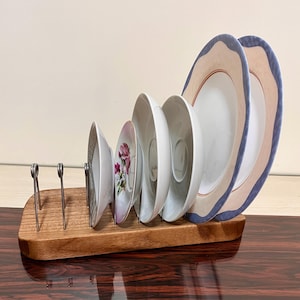 Compact Walnut Wood Dish Drying Rack, Stainless Steel Wire