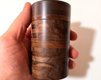 Multi-Tone Segmented Walnut Coffee Bean Cellar - Handcrafted 30g Single Dose Coffee Vault with Magnetic Lid