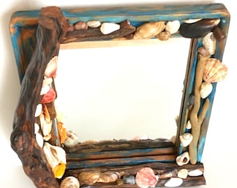Seashell Driftwood Mirror: Coastal Decor, Olive Wood Accent