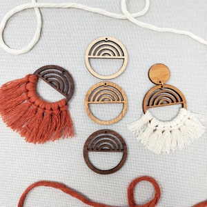 Round Rainbow Macrame Earring Blanks - DIY Macrame Earrings, Wood Earring Findings, Wood Macrame Parts, Wholesale Earrings