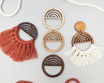 Round Rainbow Macrame Earring Blanks - DIY Macrame Earrings, Wood Earring Findings, Wood Macrame Parts, Wholesale Earrings