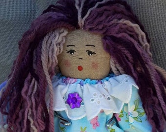 SMALL PLASTIC HAND PAINTED FACE FOR MAKING RAG DOLLS VIOLET