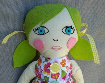 Handmade Fabric Girl Doll, Cloth Doll, Soft Toy, Hand Embroidered Face Doll, Tall Doll, Gift Doll, Handmade Heirloom, Gift Toy.