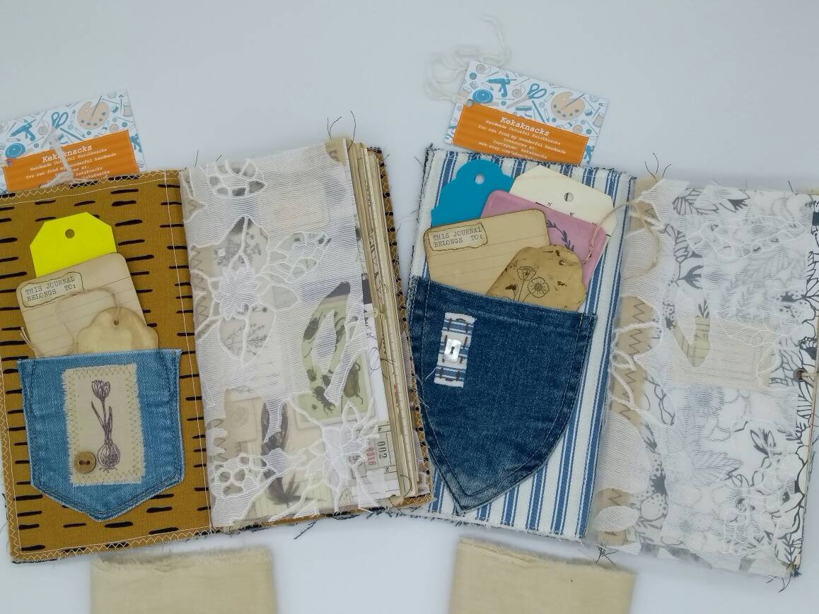 Handmade Grungy Denim Fabric Patchwork Cover Journal, Memory Keeping J ...