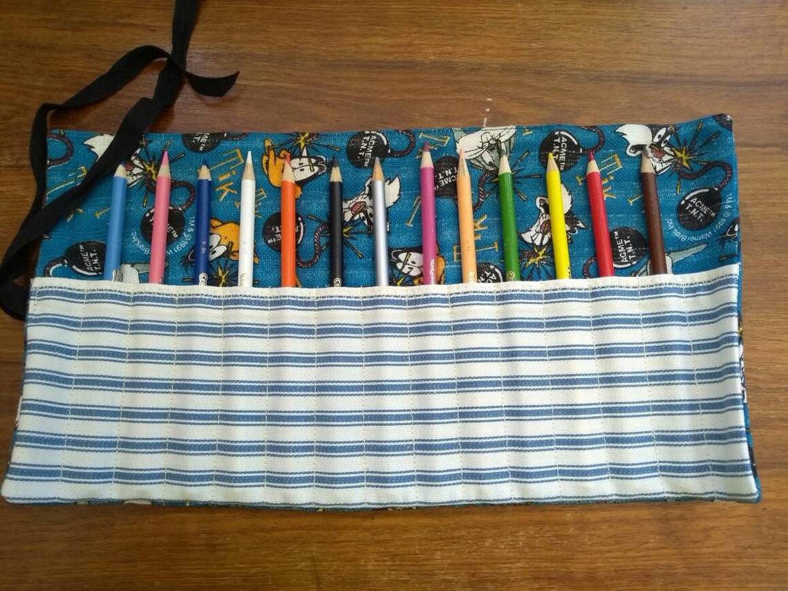 Handmade Fabric Pencil Roll, Pencil Case, Pencil Wrap, Pencil Organizer
