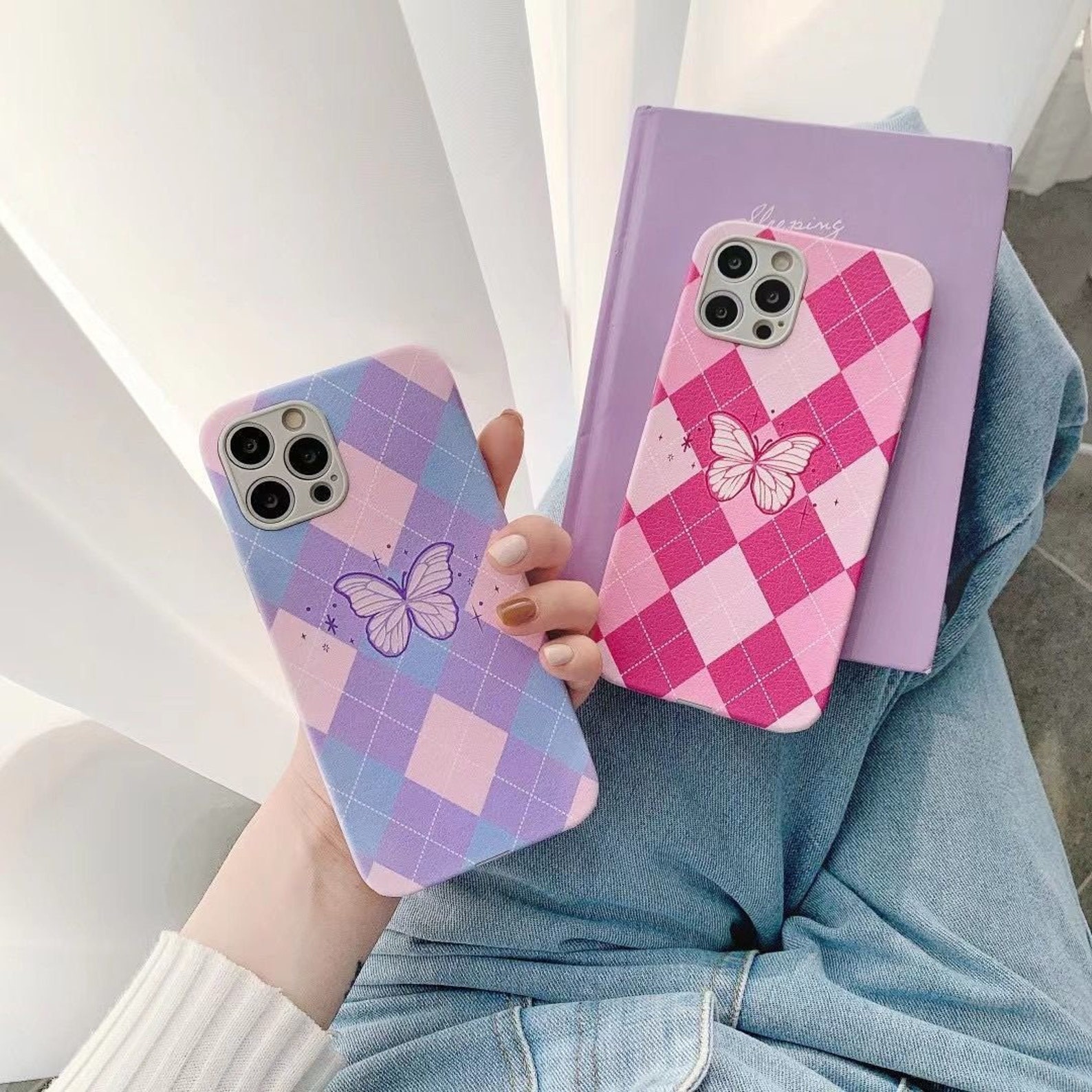 Kawaii cute butterfly grid phone case for iPhone12/11/6 6s 7 8 Etsy