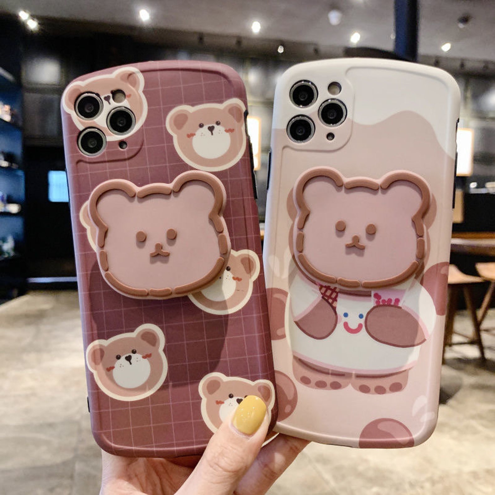 Kawaii cute bear soft case with stand / silicone iPhone case Etsy