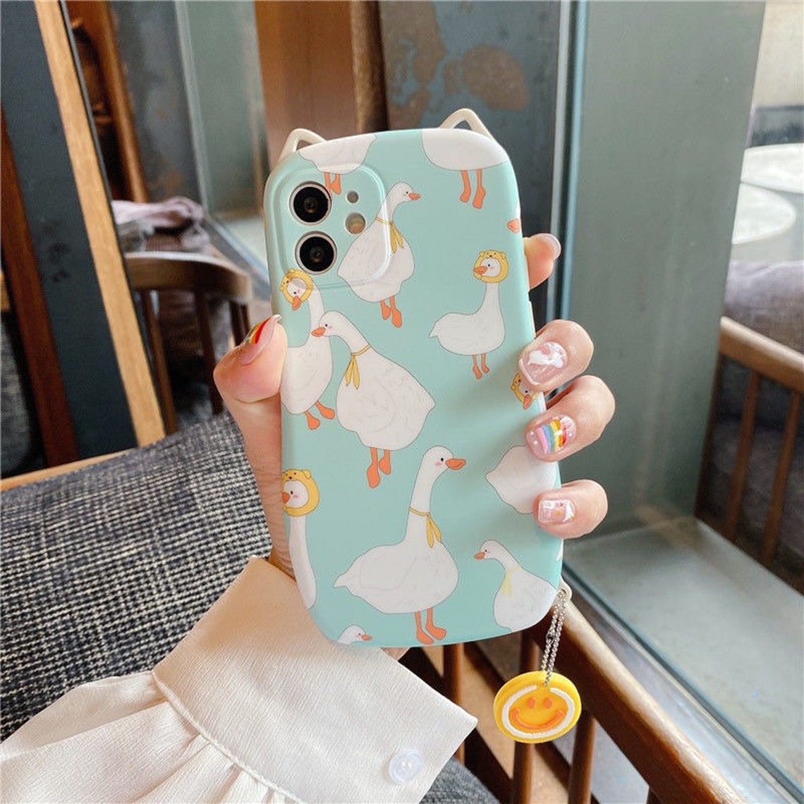 Kawaii cute duck phone case with ear /mint blue silicone Etsy