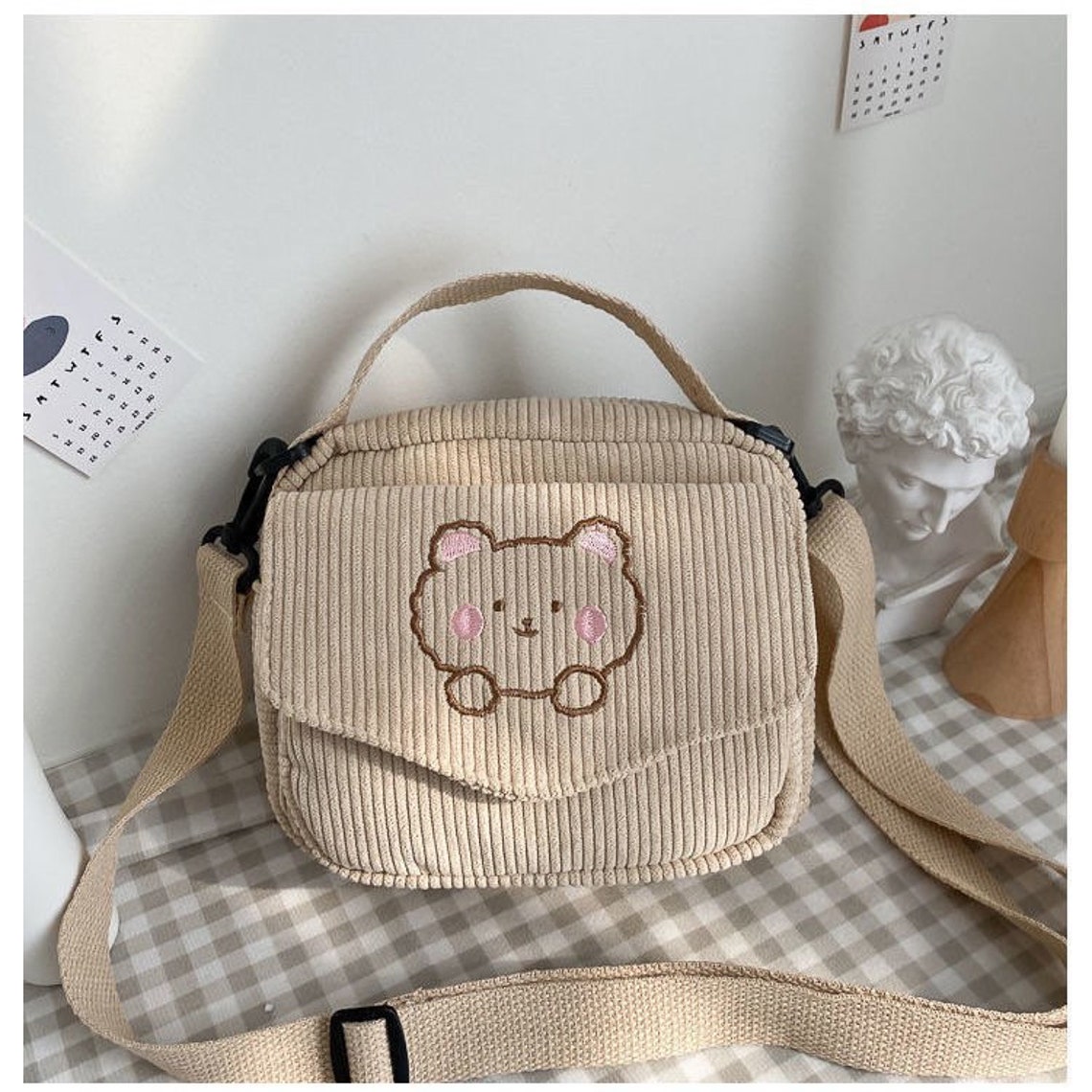 Cute Vintage Bear Corduroy Crossbody Bag Kawaii Lolita Bag Etsy