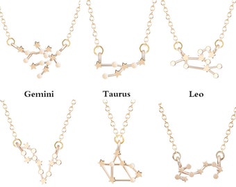 Zodiac Necklace Jewelry Celestial Jewelry Constellation Necklace Gemini Virgo Zodiac Leo Zodiac Necklace Taurus Astrology Aries Pisces Libra