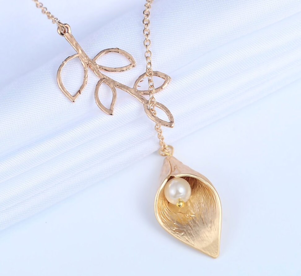 Mother daughter necklace Calla Lily Necklace with Pearl and Etsy