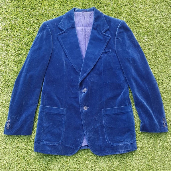 Vintage 70s Blue Velvet Jacket, Mens Medium, Ladies 12, 70s Prom Jacket, 70s Suit Jacket, 70s Velvet, 70s Formal, 70s Wedding Suit Jacket