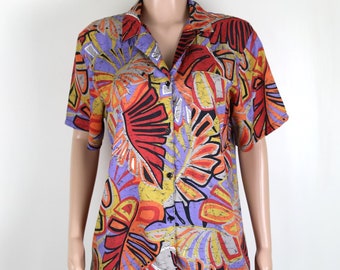 Vintage 90s Shirt, Size 12, Vintage Tropical, Banana Leaf Shirt, 90s Grunge Shirt, 90s Shirt, 90s Grunge, 90s Surf Shirt, 90s Collared Shirt