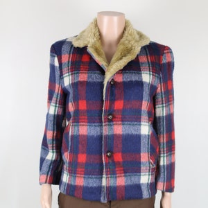 Vintage 70s Blue and Green Plaid Lumberjack Jacket, Sherpa