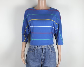 Vintage 70s Striped Shirt, 70s Stripey Exercise Top, 70s Tee, 70s Shirt, Womens size 10, 70s Rainbow Striped Shirt, Vintage Rainbow, Retro