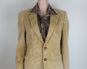 Vintage 70s Dark Academia Professor Jacket, Mens Size Medium, Womens Size 14,  Vintage 70s Academia Jacket, Vintage 70s Tan Corduroy Jacket