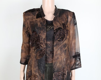Vintage 90s Brown Jacket and Shirt, Size 10-12, 90s  Jacket, 90s Jacket, Vintage 90s Glitter, 90s Velvet Jacket, 1990s Set, 90s Shirt, Retro