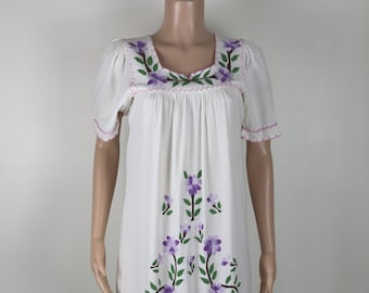 Vestido de novia vintage de los años 70, vestido de novia de tela de queso de algodón, vestido de pradera, vestido de novia vintage talla 10.