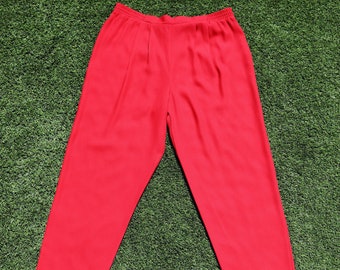 Vintage 80s Red Pants, 80s High Waisted Pants, 80s Trousers, 80s Trousers, 80s Size Large, 80s Size 16, Ladies Pants, 80s Christmas Pants
