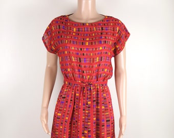 Vestido de baile vintage dos anos 80, Rainha do Baile Arco-Íris dos anos 80, Vestido de festa dos anos 80, Vestido para o dia a dia dos anos 80, Vestido de festa vintage, Vestido com estampa abstrata colorida