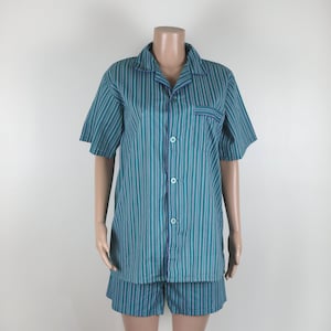 Vintage 70s PJs, Size 14, 70s Striped Pajamas, Retro Pjs, Retro Pajamas, 70s Stripey Shorts, 70s Stripey Shirt, Aqua Pajamas, 1970s PJS