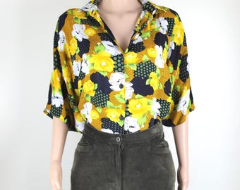 Vintage 1970s Floral Shirt, Size 14, 70s Flower Power Shirt, 70s Floral Shirt, Retro Floral Shirt, 70s Psychedelic Shirt, Woodstock Shirt